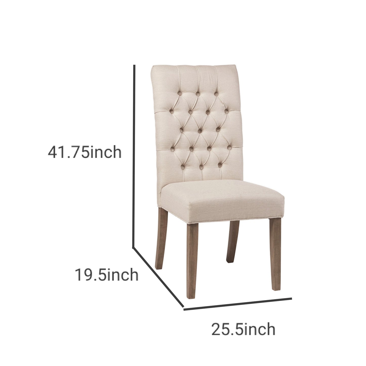 Fabric Dining Chair With Button Tufted Back Set Of 2 Beige By Benzara | Dining Chairs | Modishstore - 5