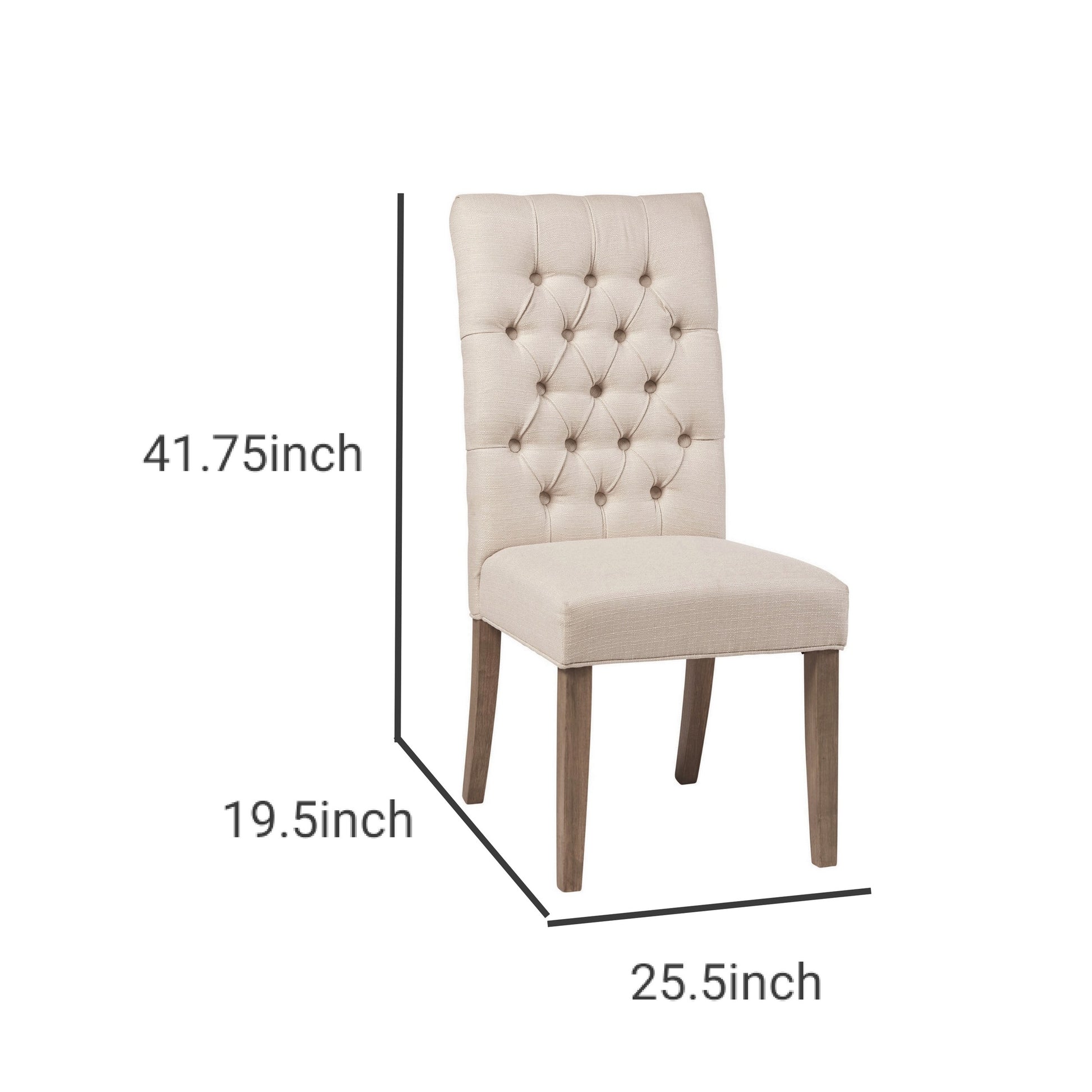 Fabric Dining Chair With Button Tufted Back Set Of 2 Beige By Benzara | Dining Chairs | Modishstore - 5