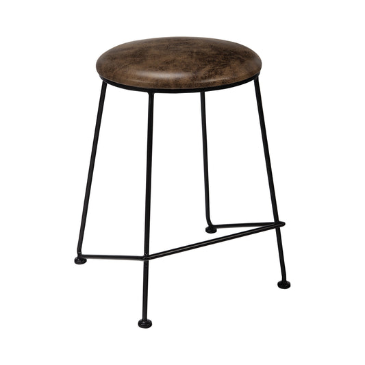 Round Counter Height Stool With Metal Legs Brown And Black By Benzara | Bar Stools & Tables | Modishstore