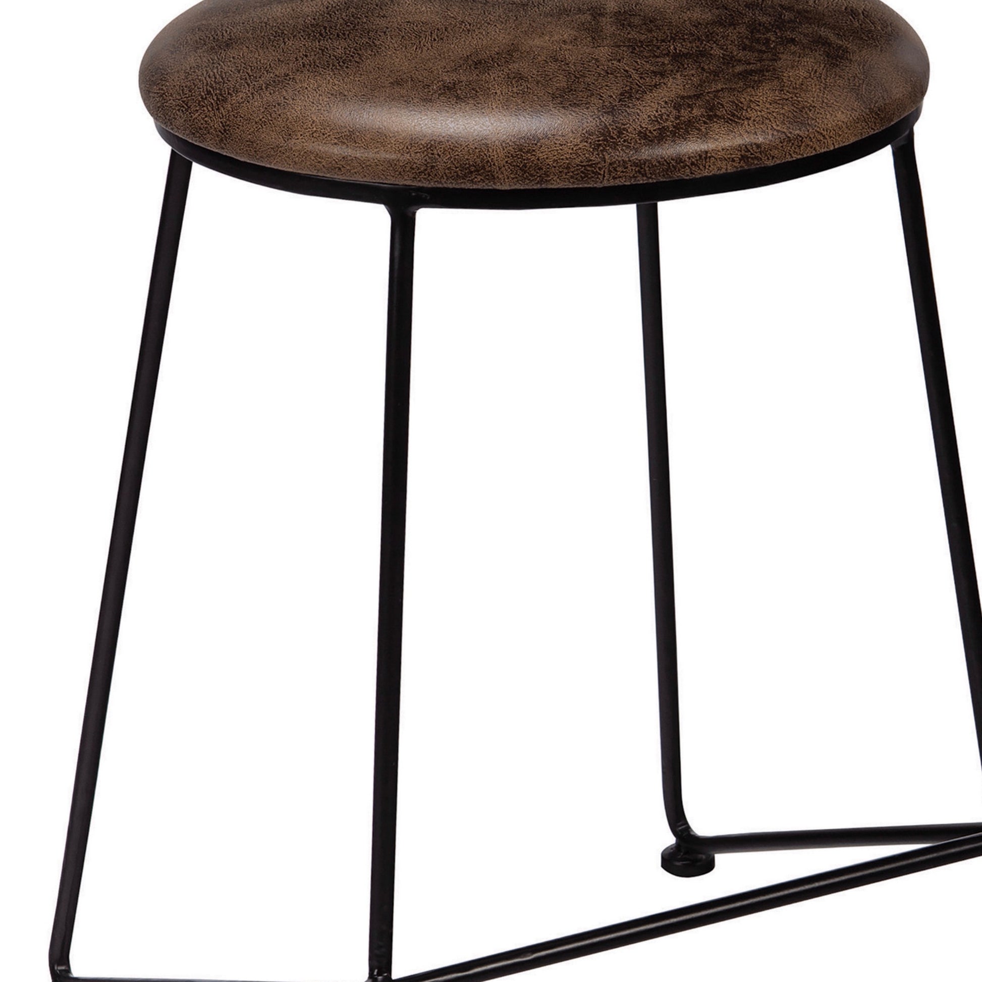 Round Counter Height Stool With Metal Legs Brown And Black By Benzara | Bar Stools & Tables | Modishstore - 3