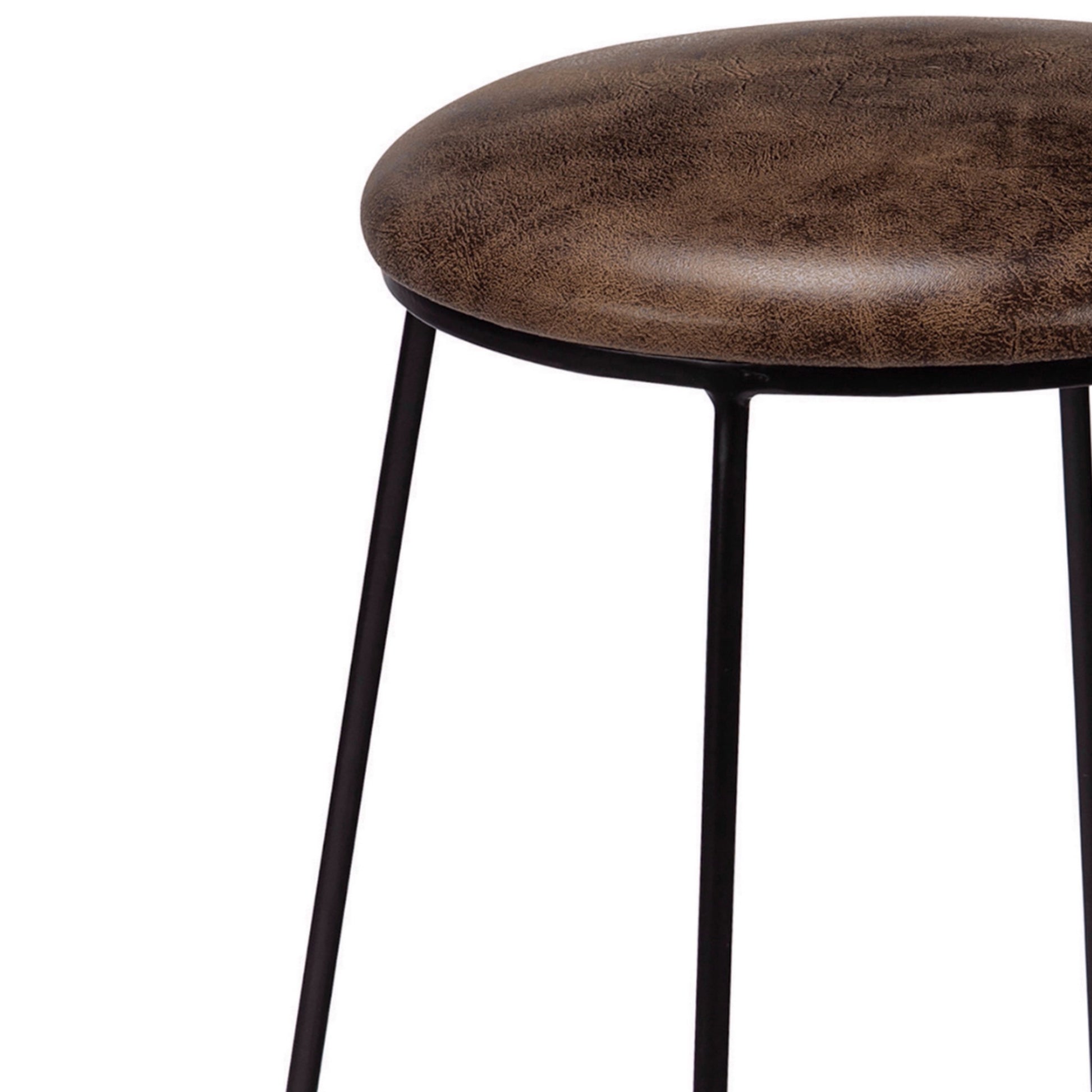 Round Counter Height Stool With Metal Legs Brown And Black By Benzara | Bar Stools & Tables | Modishstore - 4