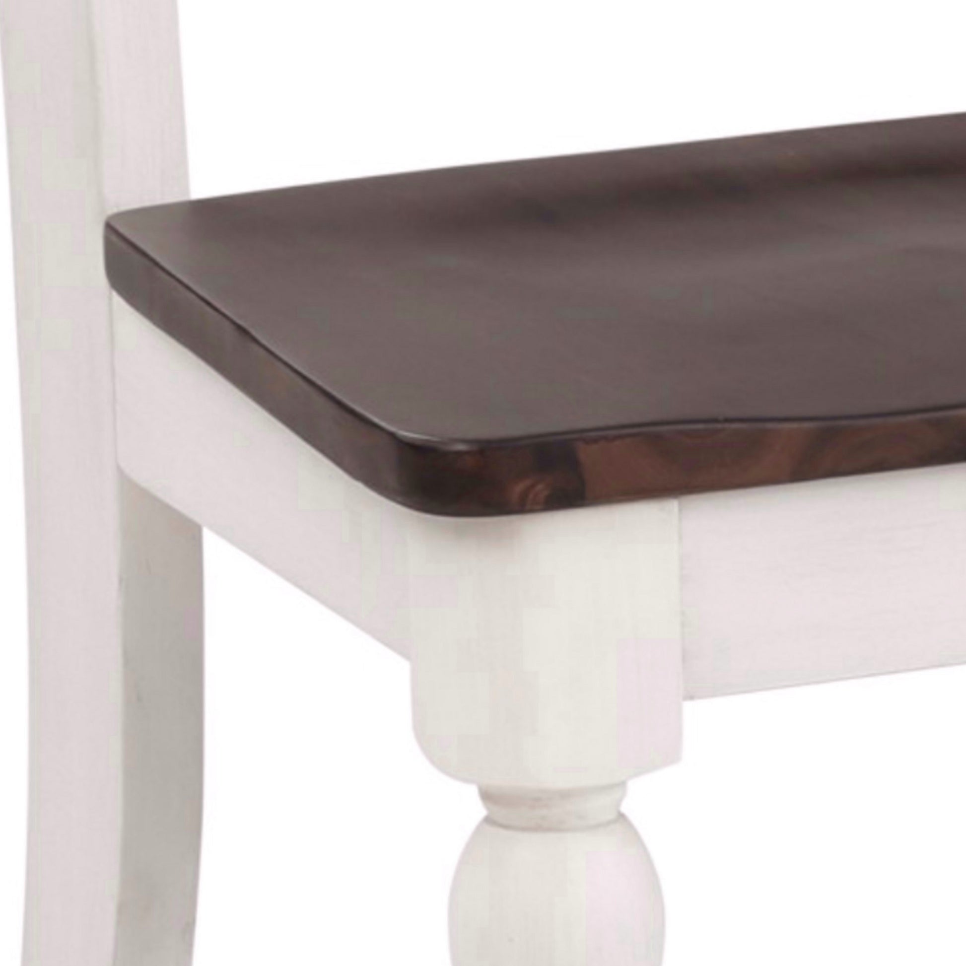 Wooden Side Chair With Ladder Back Set Of 2 White And Brown By Benzara | Stools | Modishstore - 3