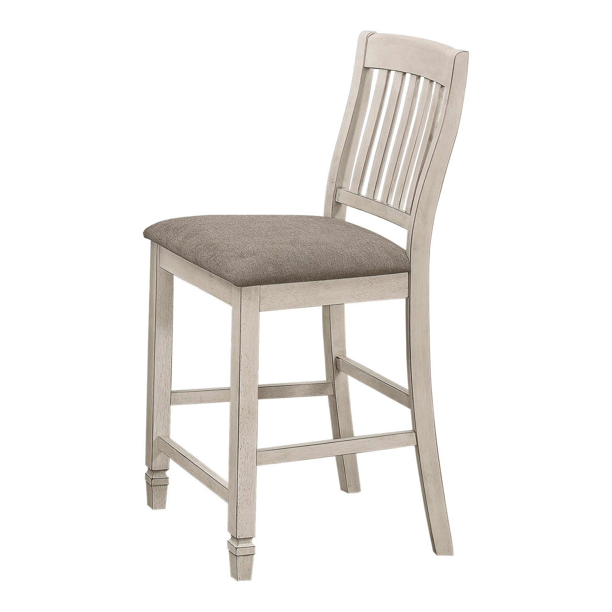 Wooden Counter Height Chair With Slatted Back Set Of 2 Antique White By Benzara | Dining Chairs | Modishstore