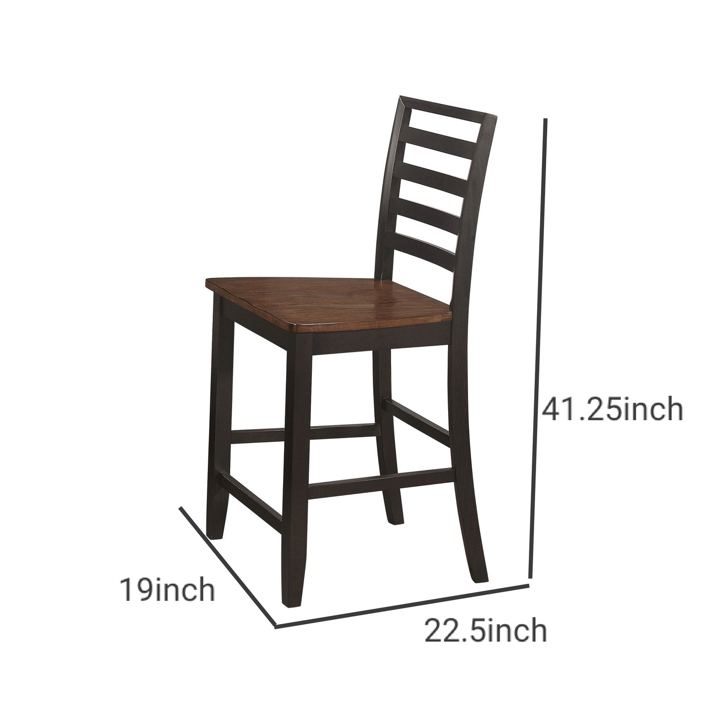 Dual Tone Wooden Counter Height Chair With Ladder Back Set Of 2 Black By Benzara | Dining Chairs | Modishstore - 2