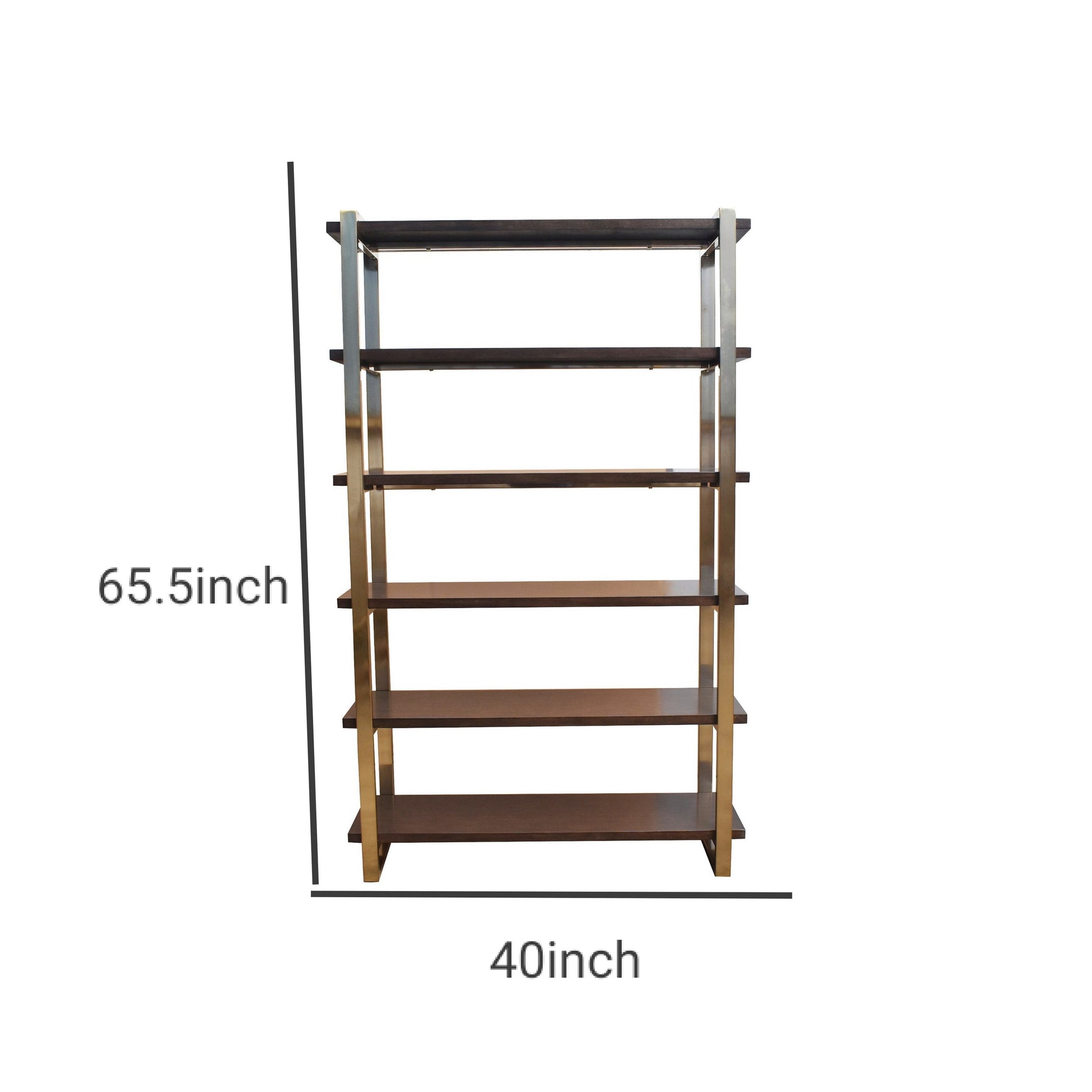Metal Frame Bookcase With 6 Tier Wooden Shelves Brass By Benzara | Bookcases | Modishstore - 5