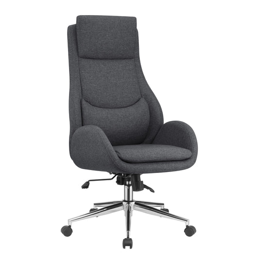 High Cushioned Tufted Back Fabric Office Chair With Star Base Gray By Benzara | Office Chairs | Modishstore