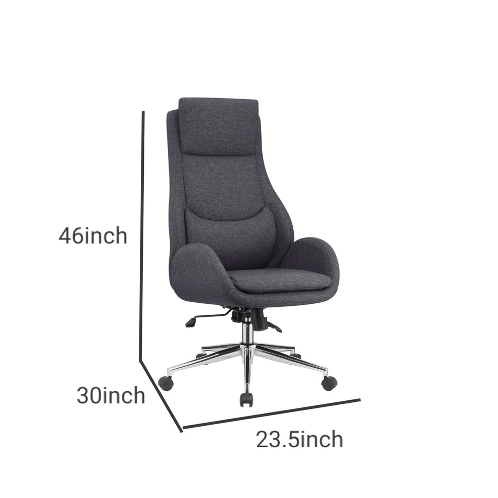 High Cushioned Tufted Back Fabric Office Chair With Star Base Gray By Benzara | Office Chairs | Modishstore - 4