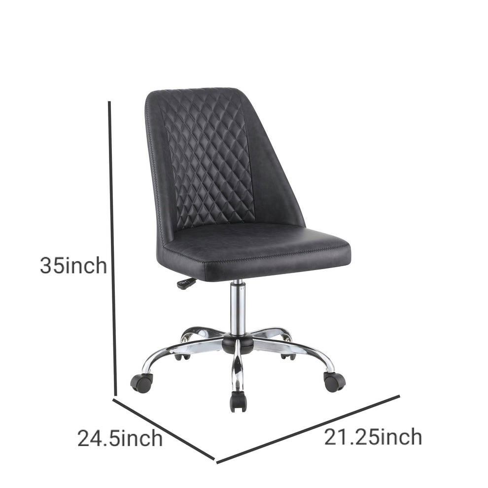 Diamond Pattern Stitched Leatherette Office Chair With Star Base Gray By Benzara | Office Chairs | Modishstore - 3