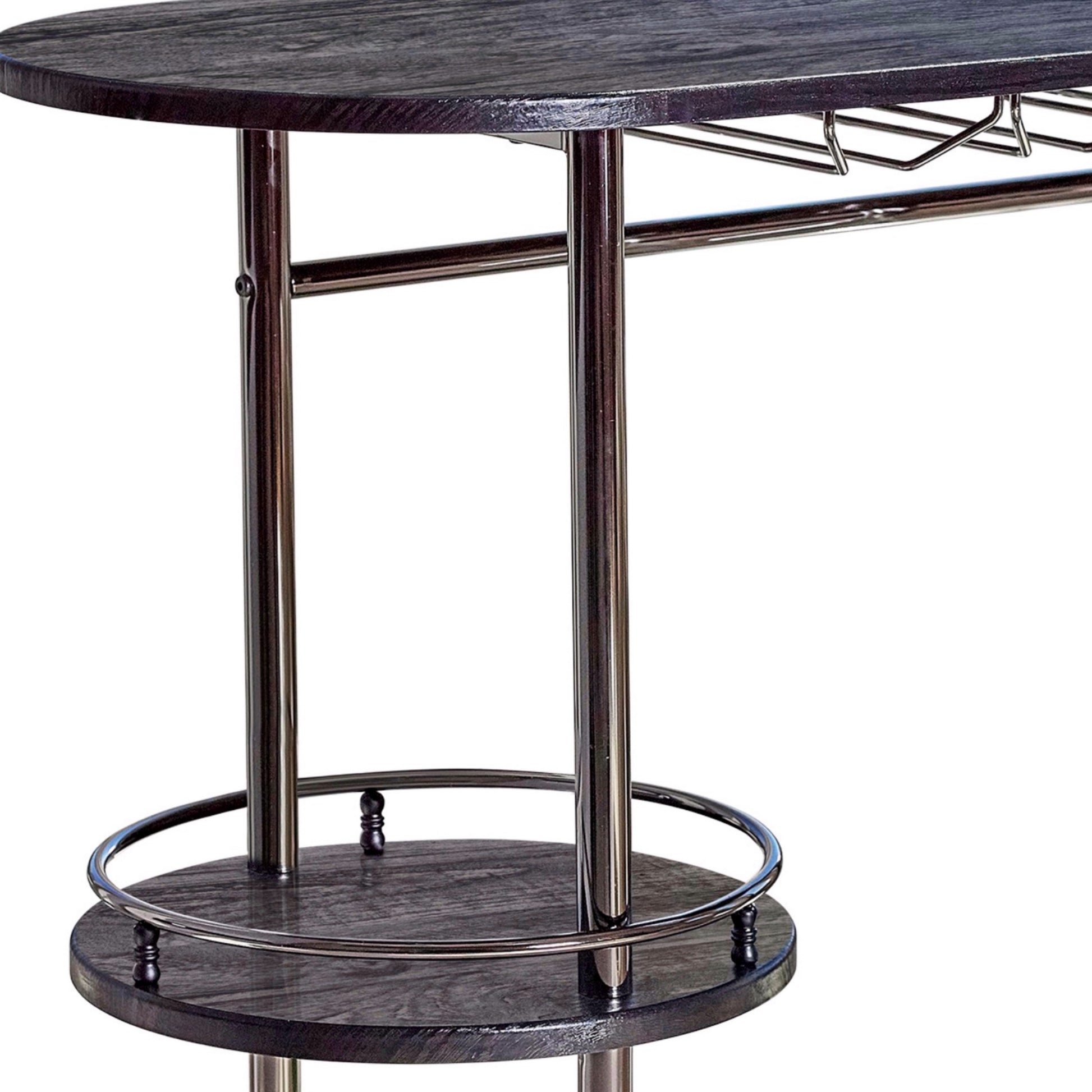 Oblong Shape Metal Bar Unit With Stemware Rack Gray And Chrome By Benzara | Cabinets | Modishstore - 2