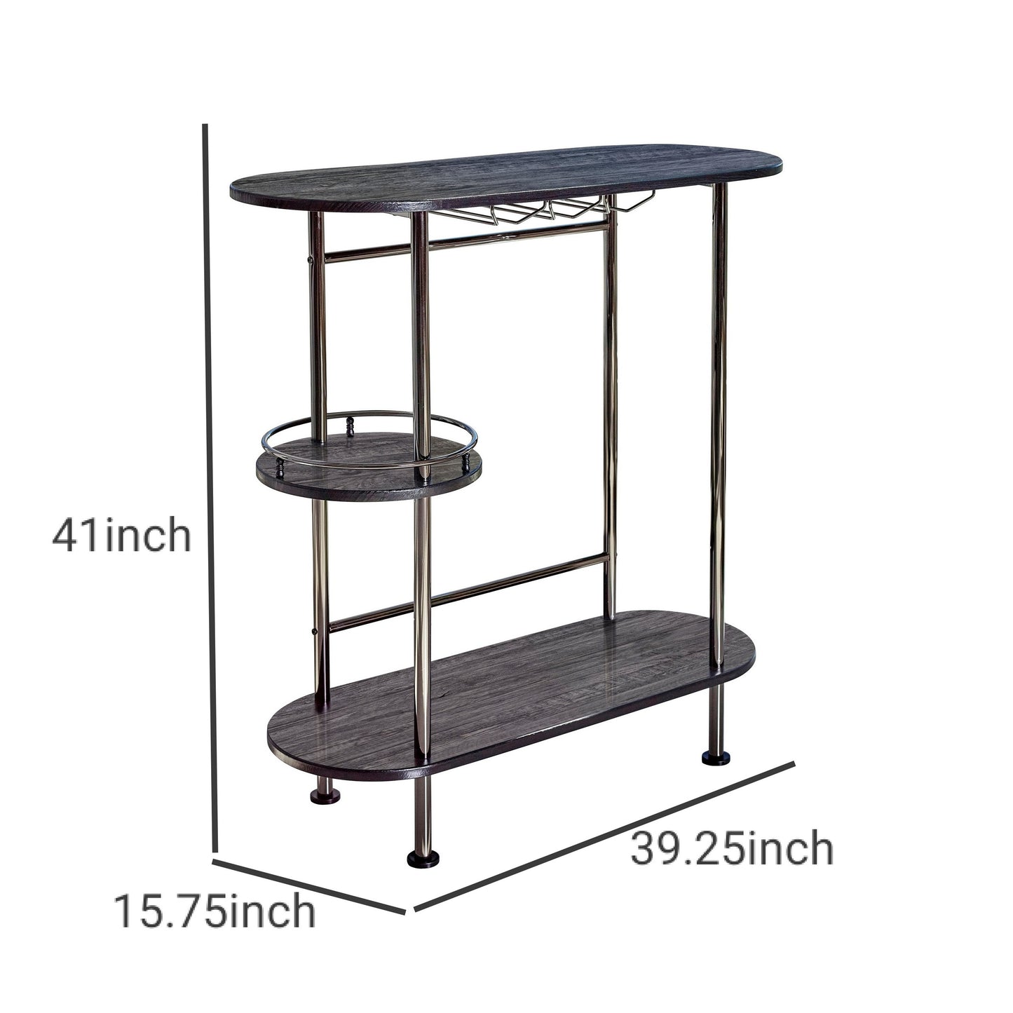Oblong Shape Metal Bar Unit With Stemware Rack Gray And Chrome By Benzara | Cabinets | Modishstore - 5