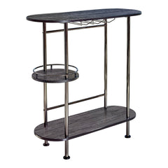 Oblong Shape Metal Bar Unit With Stemware Rack Gray And Chrome By Benzara