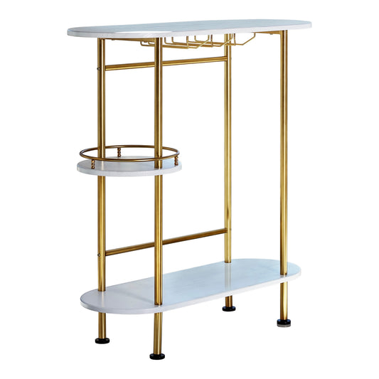 Oblong Shape Metal Bar Unit With Stemware Rack White And Gold By Benzara | Cabinets | Modishstore