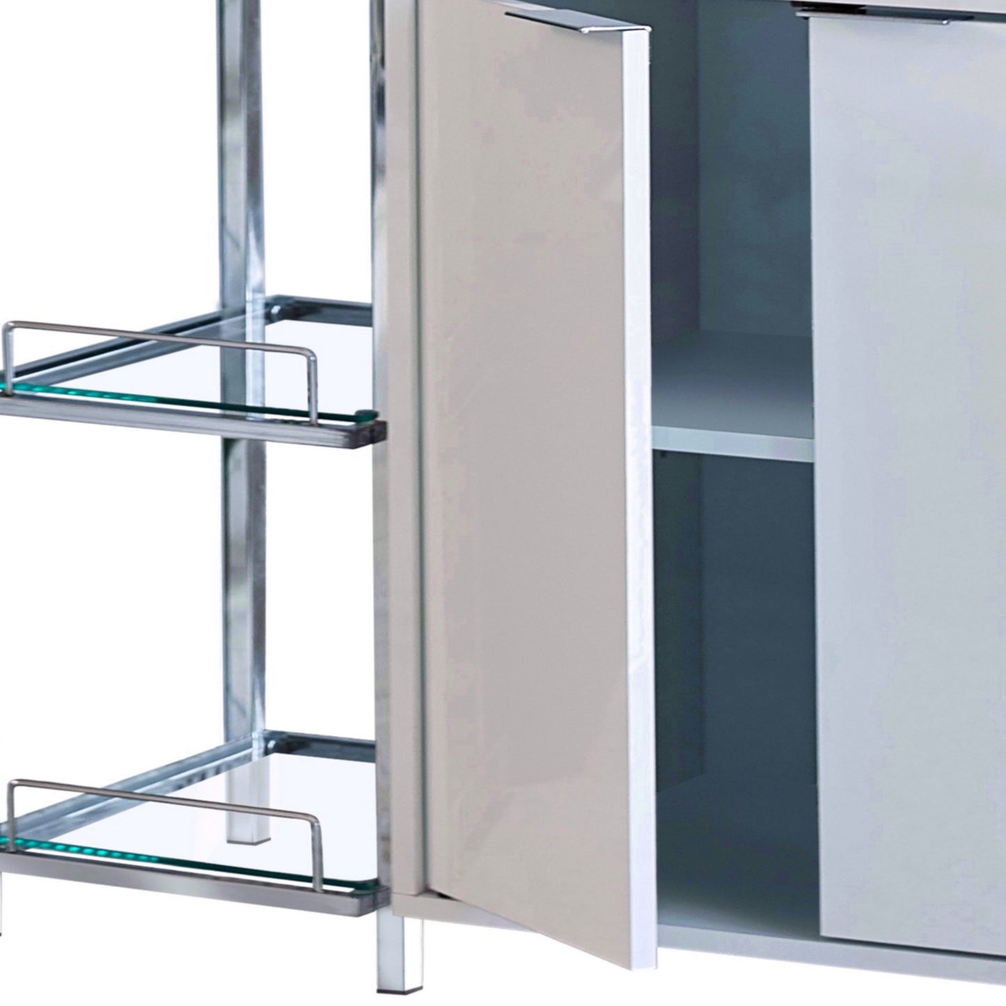6 Glass Shelf Metal Frame Bar Cabinet With Power Outlet Clear And Chrome By Benzara | Cabinets | Modishstore - 3