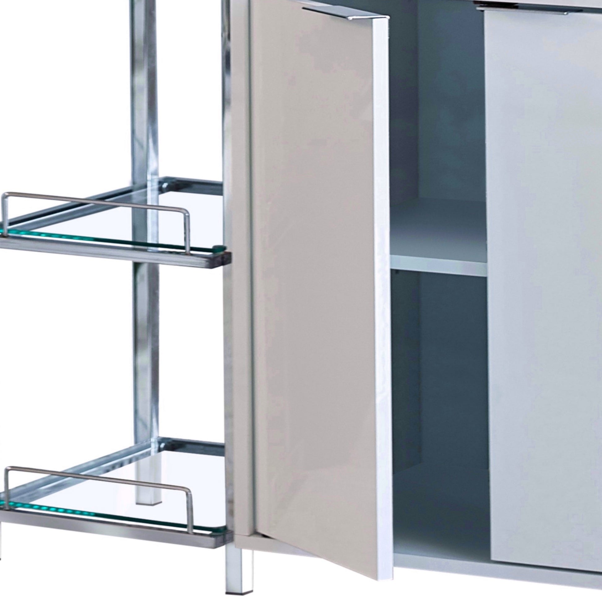 6 Glass Shelf Metal Frame Bar Cabinet With Power Outlet Clear And Chrome By Benzara | Cabinets | Modishstore - 3