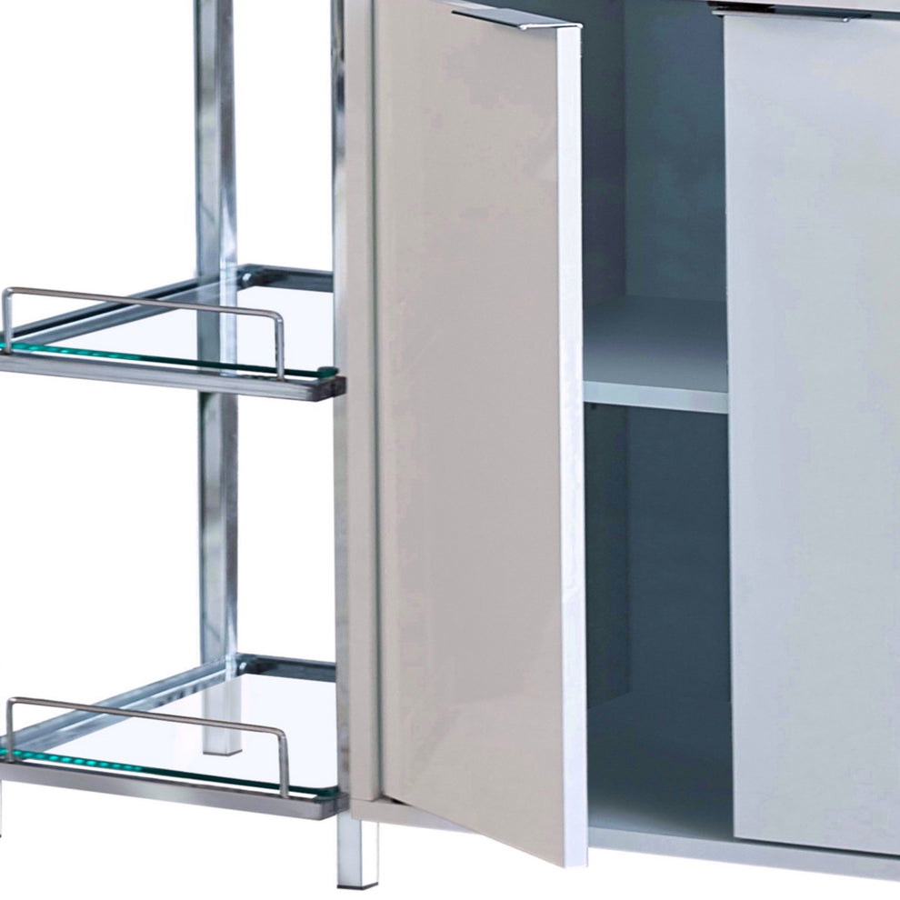 6 Glass Shelf Metal Frame Bar Cabinet With Power Outlet Clear And Chrome By Benzara | Cabinets | Modishstore - 3