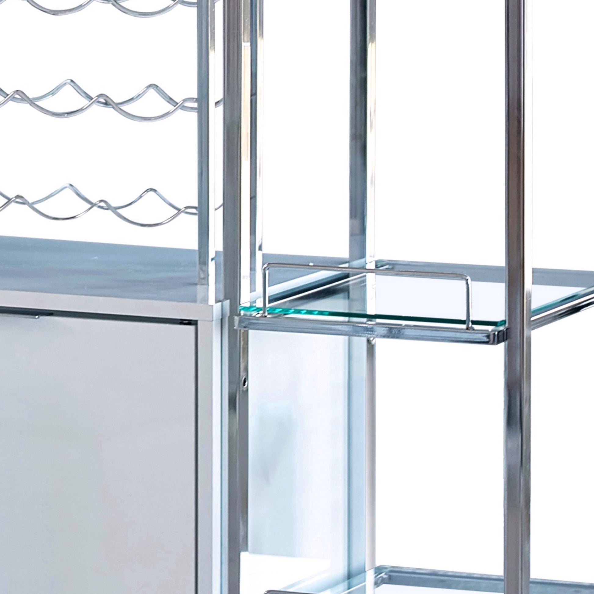 6 Glass Shelf Metal Frame Bar Cabinet With Power Outlet Clear And Chrome By Benzara | Cabinets | Modishstore - 5