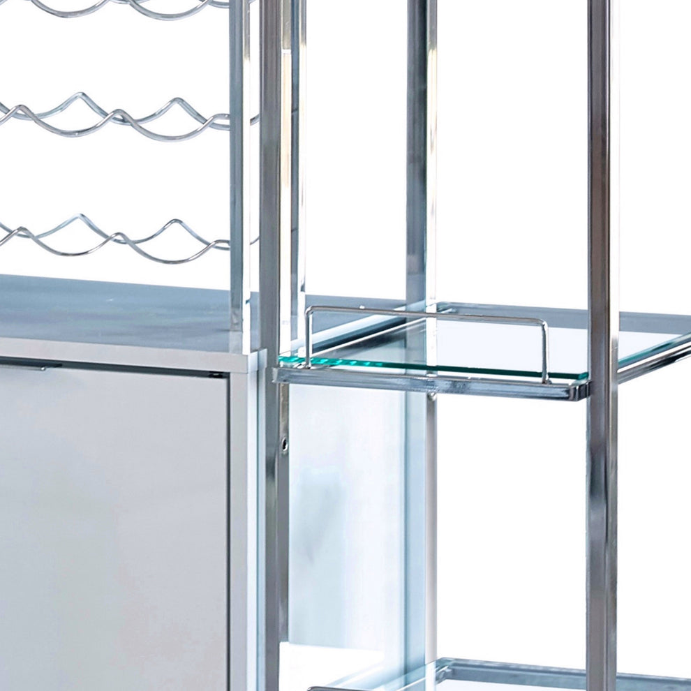 6 Glass Shelf Metal Frame Bar Cabinet With Power Outlet Clear And Chrome By Benzara | Cabinets | Modishstore - 5