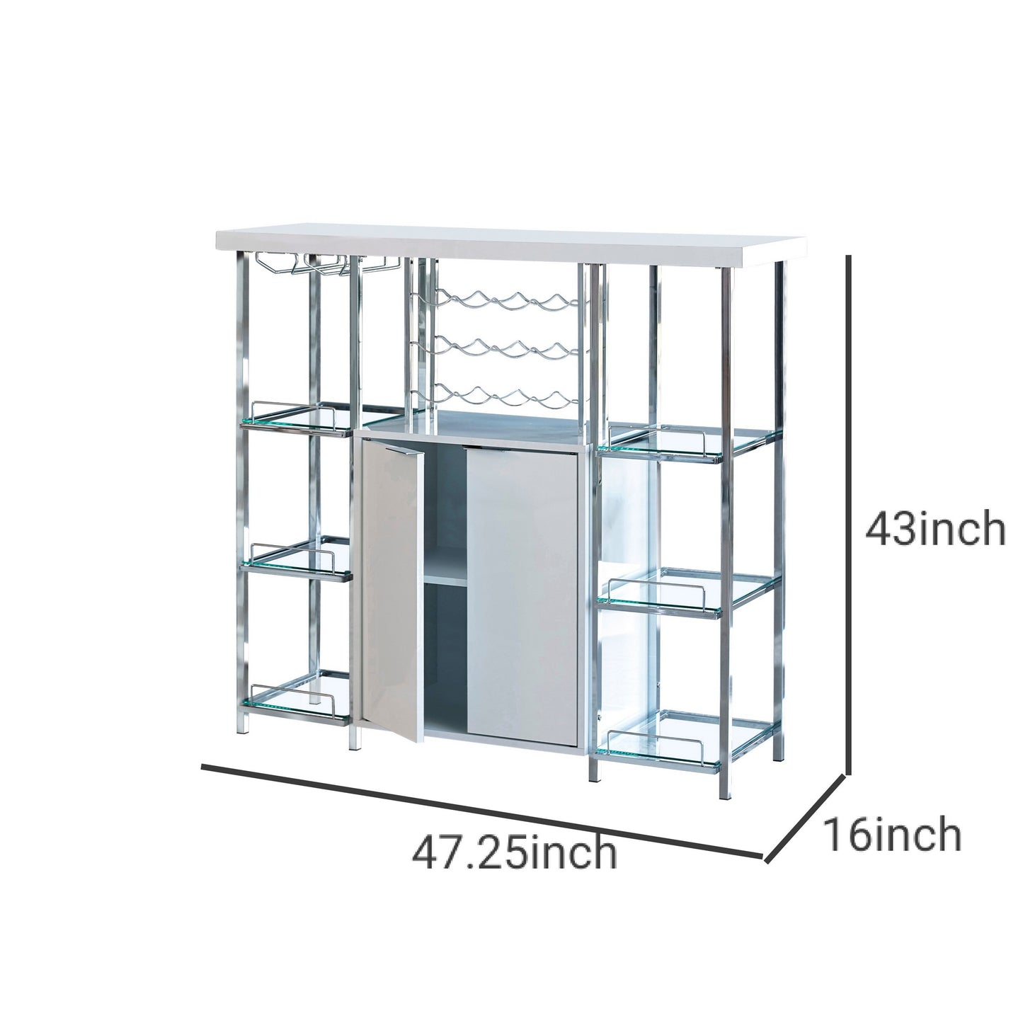 6 Glass Shelf Metal Frame Bar Cabinet With Power Outlet Clear And Chrome By Benzara | Cabinets | Modishstore - 2