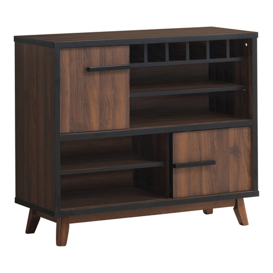 Mid Century Wooden Wine Cabinet With 2 Sliding Doors And 6 Cubies Brown By Benzara | Cabinets | Modishstore