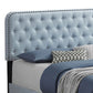 Fabric Upholstered Tufted Queen Bed With Nailhead Trim Blue By Benzara | Beds | Modishstore - 5