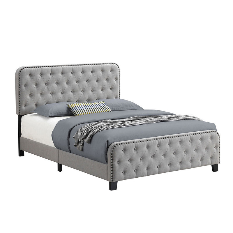 Tufted Eastern King Fabric Bed With Nailhead Trim Gray By Benzara | Beds | Modishstore