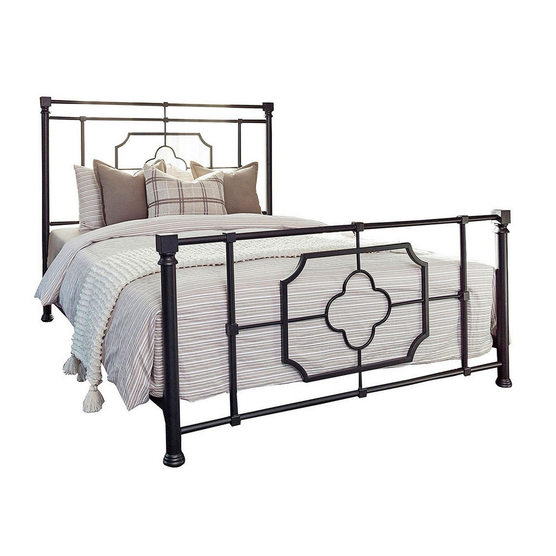 Open Frame Metal Tubular Queen Bed Black By Benzara | Beds | Modishstore