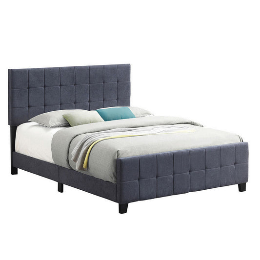 Grid Tufted Fabric Upholstered Queen Bed Gray By Benzara | Beds | Modishstore
