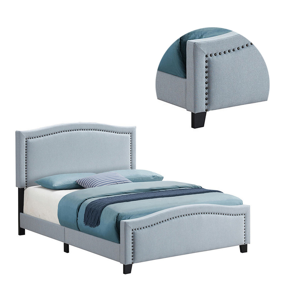 Fabric Upholstered Curved Design Queen Bed Blue By Benzara | Beds | Modishstore - 3