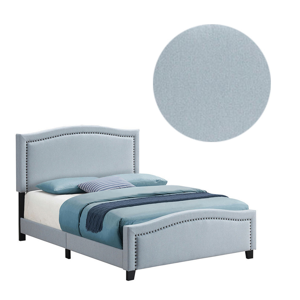Fabric Upholstered Curved Design Queen Bed Blue By Benzara | Beds | Modishstore - 4