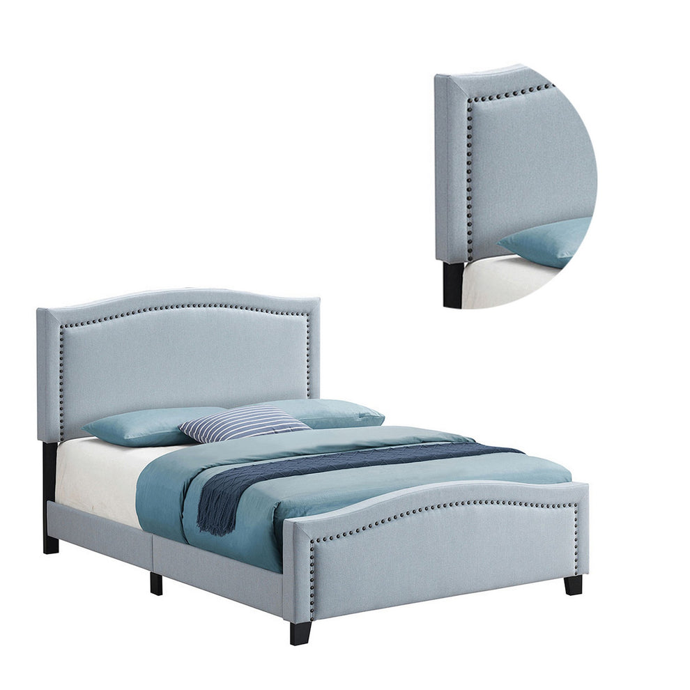 Fabric Upholstered Curved Design Queen Bed Blue By Benzara | Beds | Modishstore - 5