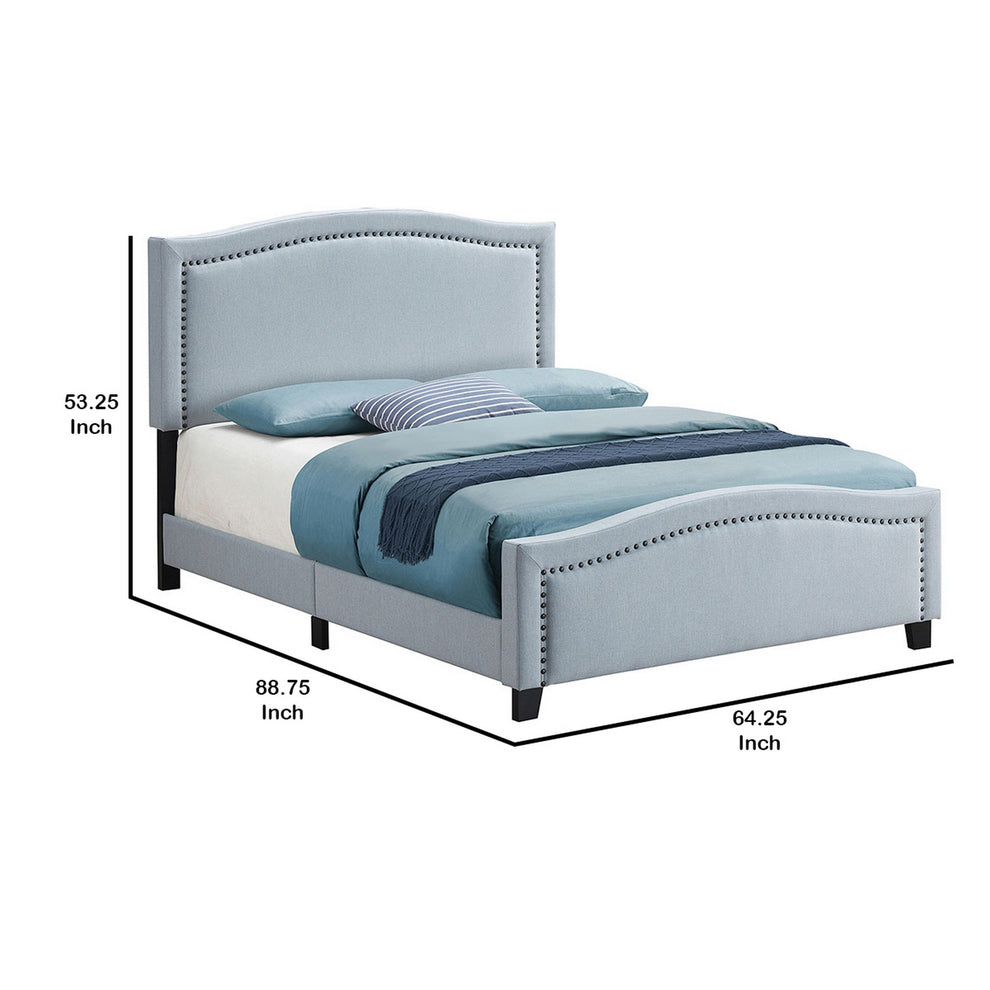 Fabric Upholstered Curved Design Queen Bed Blue By Benzara | Beds | Modishstore - 2