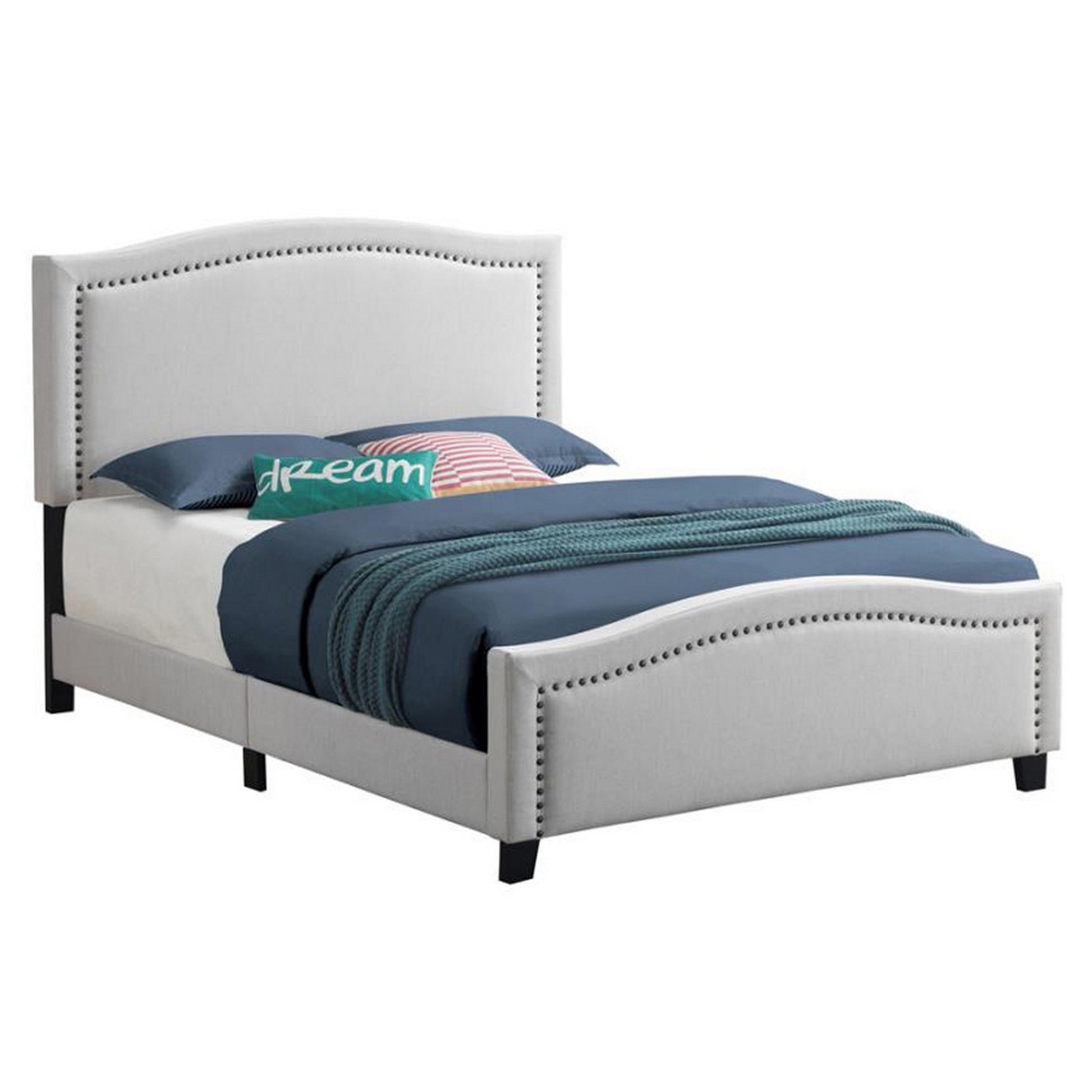 Fabric Upholstered Curved Design Queen Bed Beige By Benzara | Beds | Modishstore
