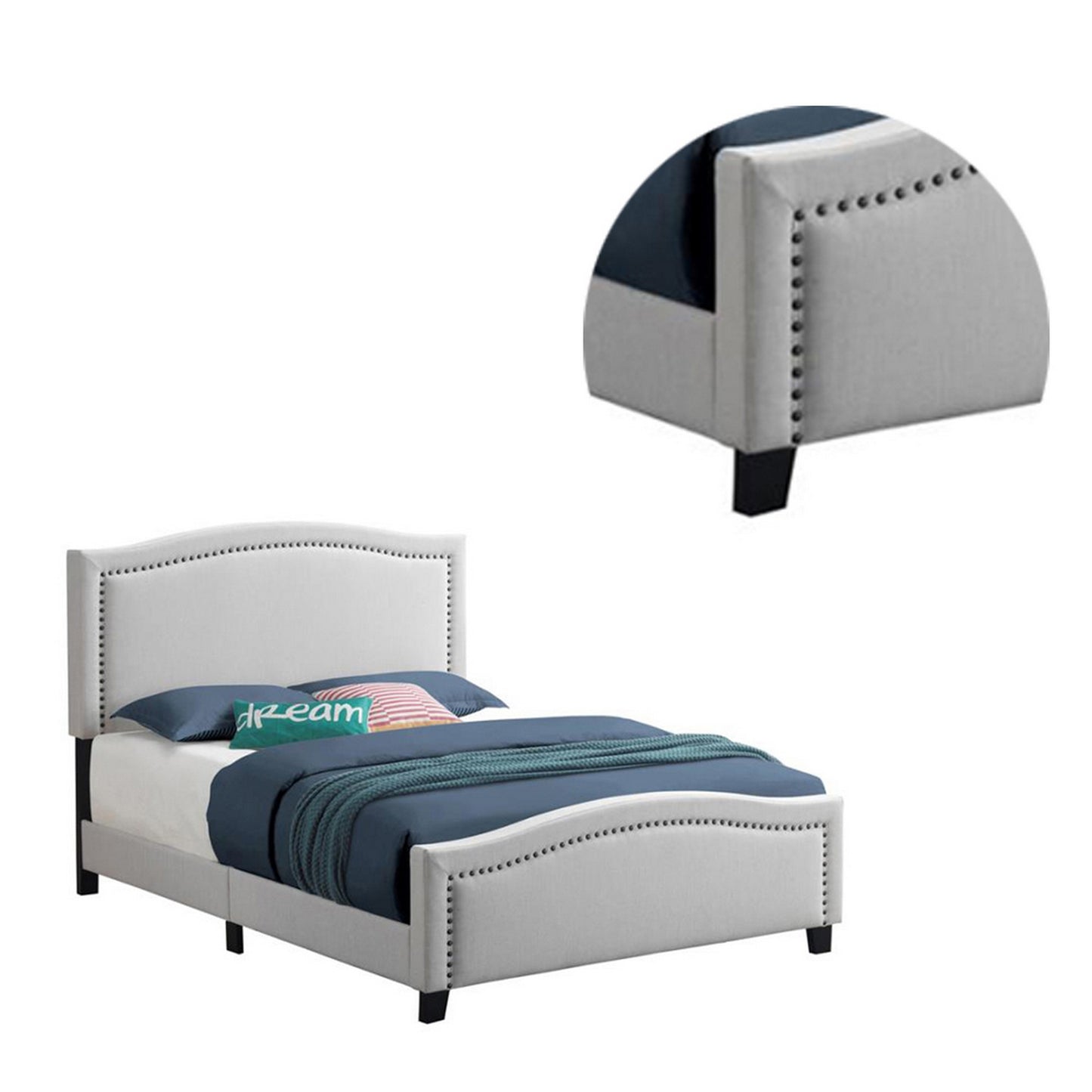 Fabric Upholstered Curved Design Queen Bed Beige By Benzara | Beds | Modishstore - 2