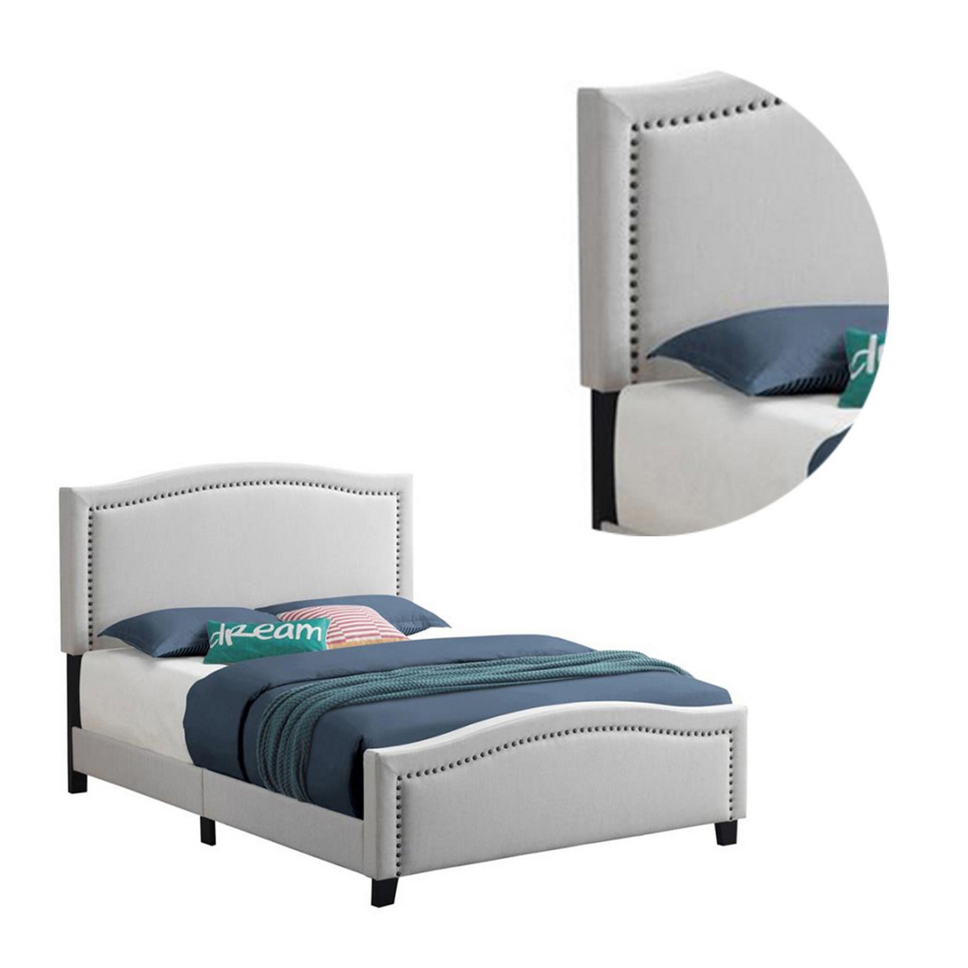 Fabric Upholstered Curved Design Queen Bed Beige By Benzara | Beds | Modishstore - 4