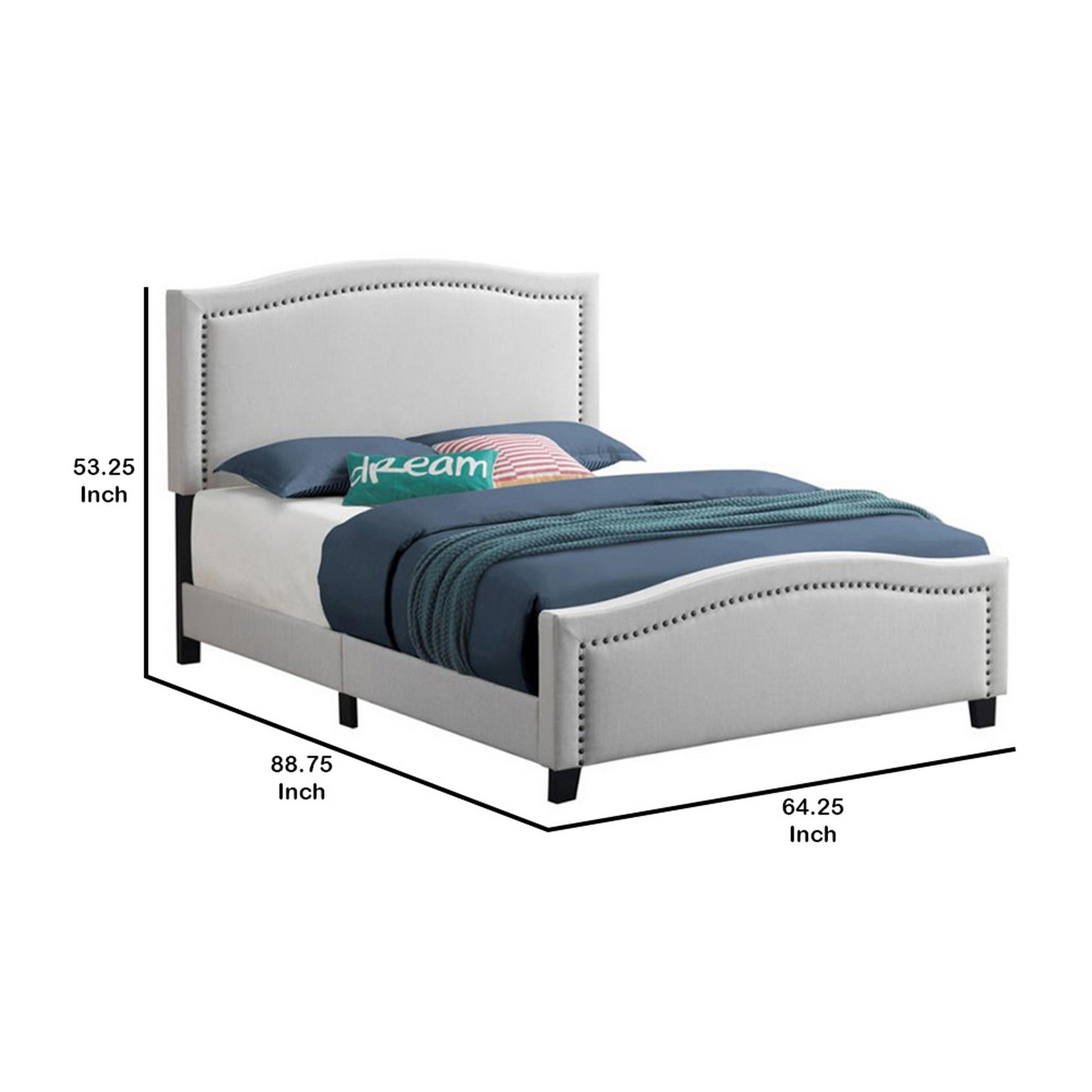 Fabric Upholstered Curved Design Queen Bed Beige By Benzara | Beds | Modishstore - 5