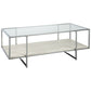 48 Inches Glass Top Cocktail Table With Stone Shelf Clear And Chrome By Benzara | Coffee Tables | Modishstore