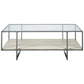 48 Inches Glass Top Cocktail Table With Stone Shelf Clear And Chrome By Benzara | Coffee Tables | Modishstore - 5