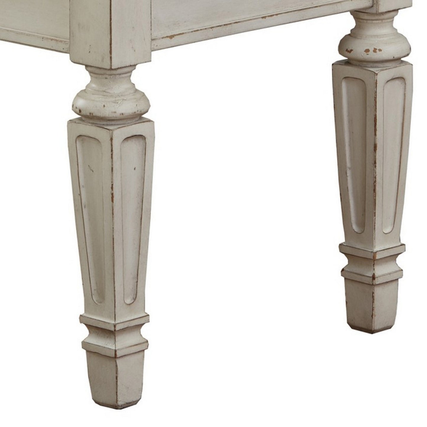 46 Inches Tufted Fabric Padded Wooden Accent Bench Antique White By Benzara | Benches | Modishstore - 3