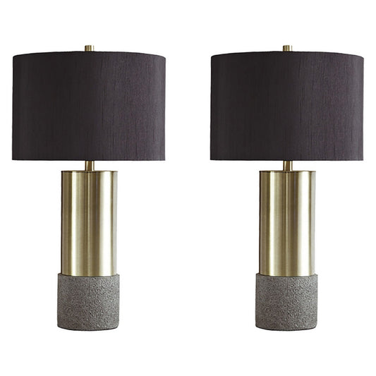 Faux Concrete And Metal Base Table Lamp Set Of 2 Brass And Gray By Benzara | Desk Lamps | Modishstore
