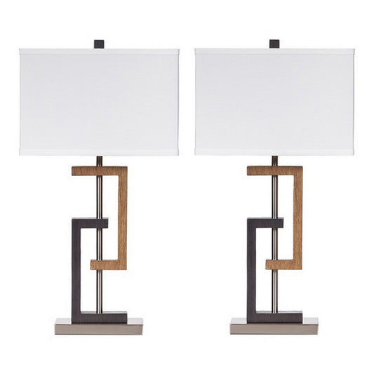 Lattice Base Hardback Table Lamp Set Of 2 Brown And Silver By Benzara | Desk Lamps | Modishstore