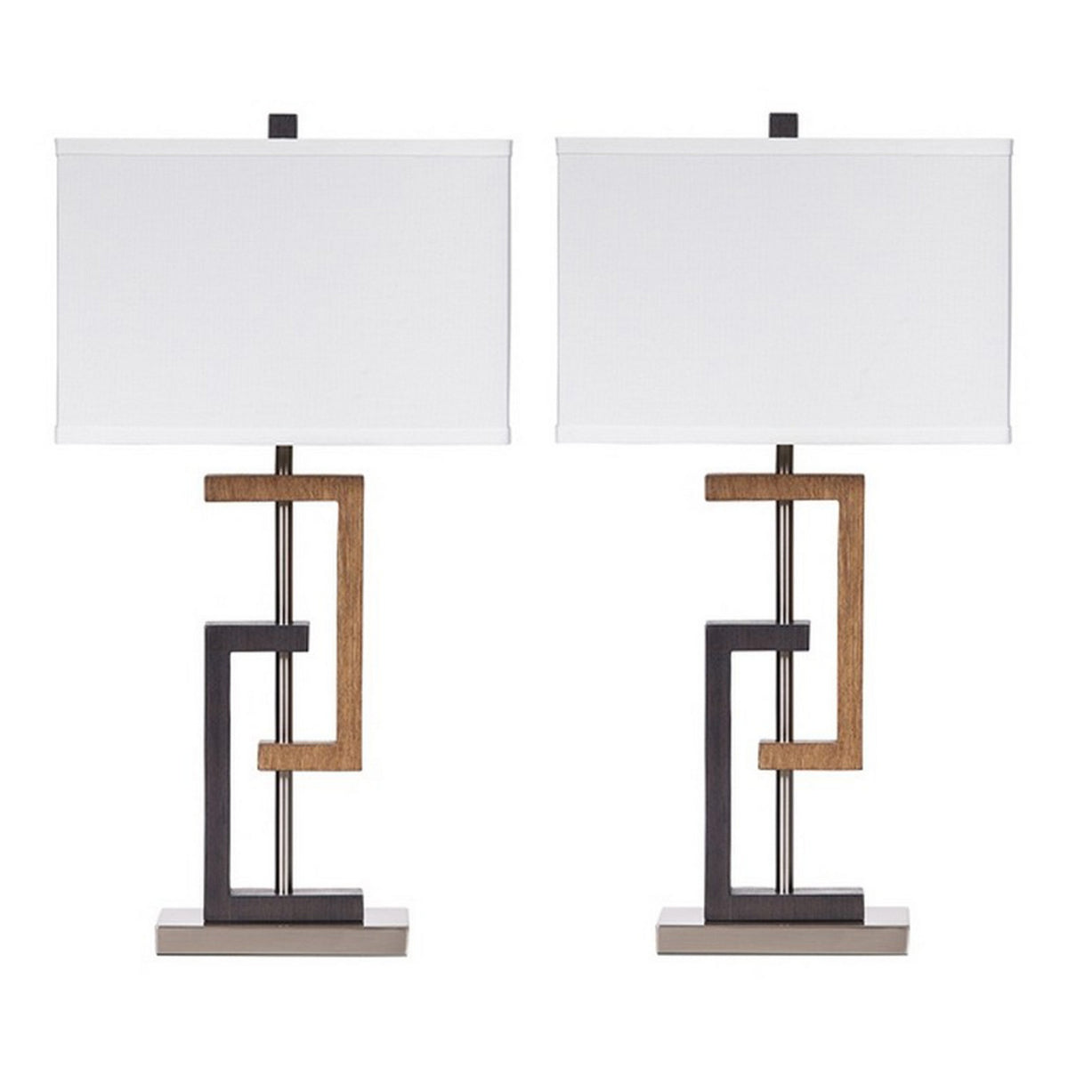 Lattice Base Hardback Table Lamp Set Of 2 Brown And Silver By Benzara | Desk Lamps | Modishstore