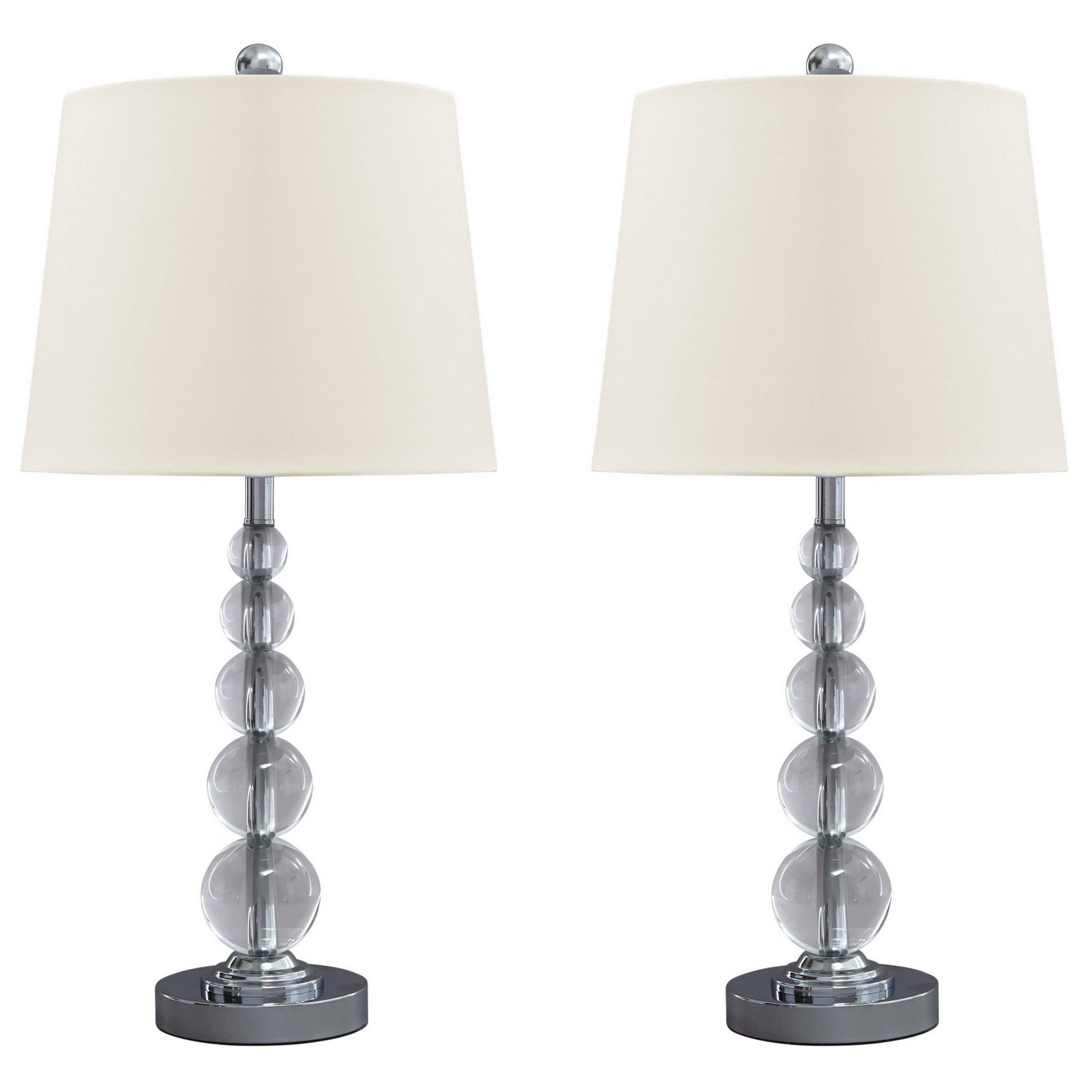Stacked Orb Base Table Lamp With Drum Shade Set Of 2 Off White And Chrome By Benzara | Desk Lamps | Modishstore