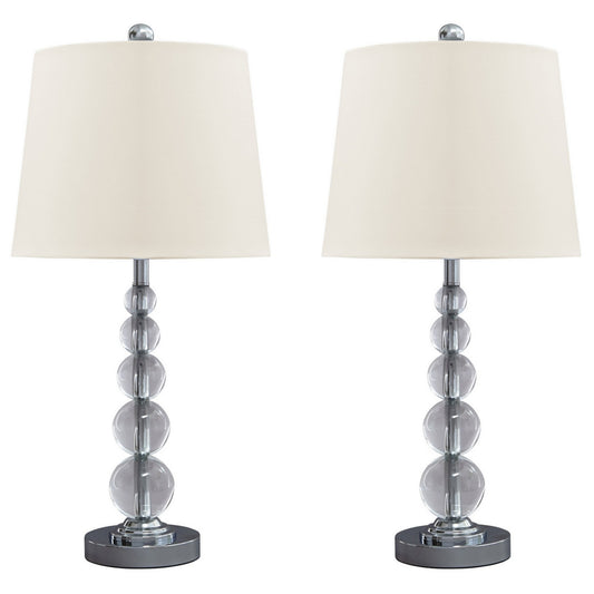 Stacked Orb Base Table Lamp With Drum Shade Set Of 2 Off White And Chrome By Benzara | Desk Lamps | Modishstore