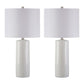 Carved Ceramic Base Table Lamp With Drum Shade Set Of 2 White By Benzara | Desk Lamps | Modishstore