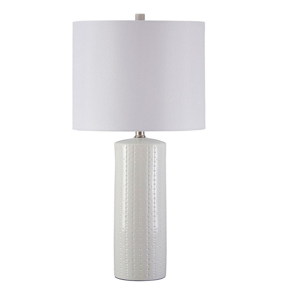 Carved Ceramic Base Table Lamp With Drum Shade Set Of 2 White By Benzara | Desk Lamps | Modishstore - 2