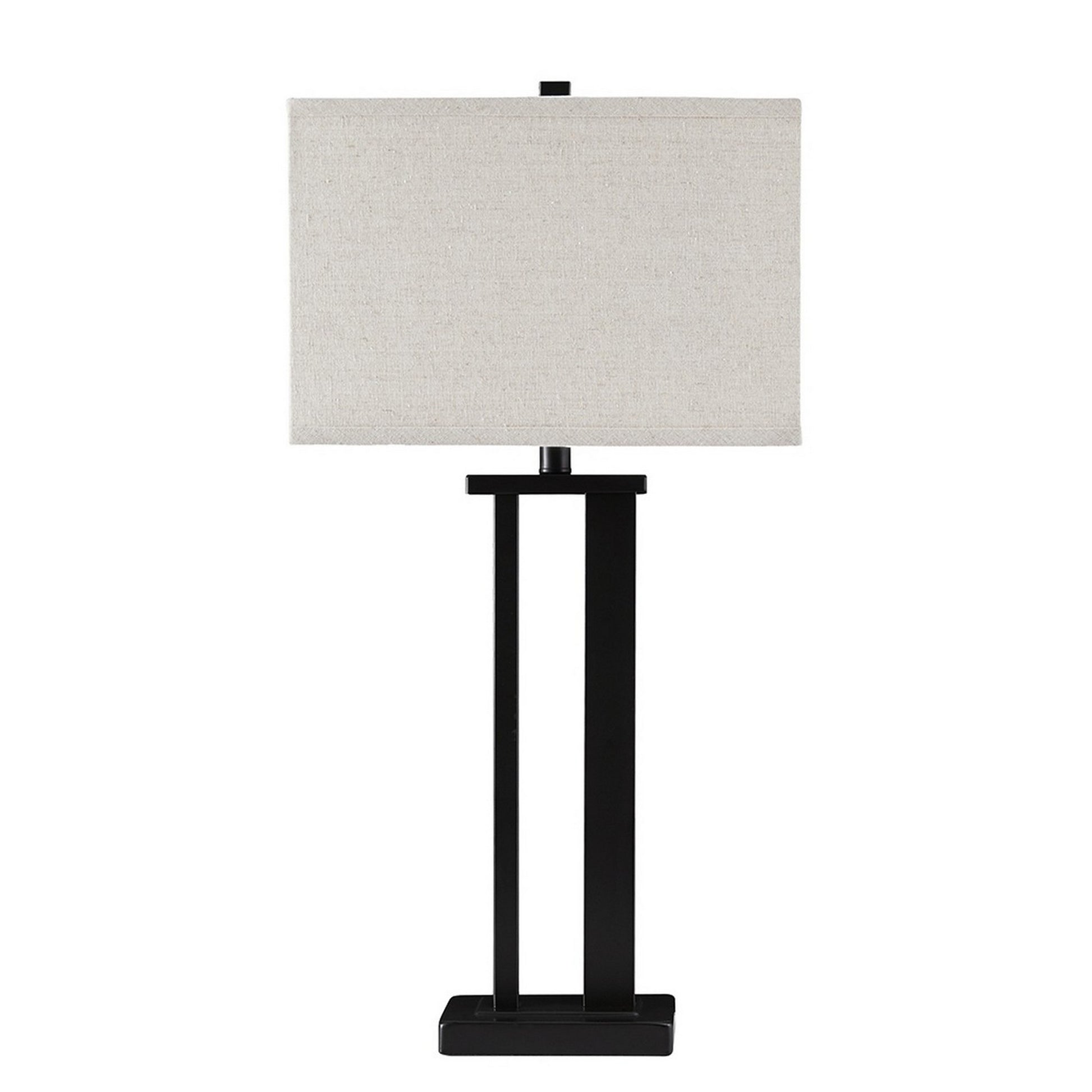 Metal Frame Table Lamp With Hardback Shade Set Of 2 Off White And Bronze By Benzara | Desk Lamps | Modishstore - 4
