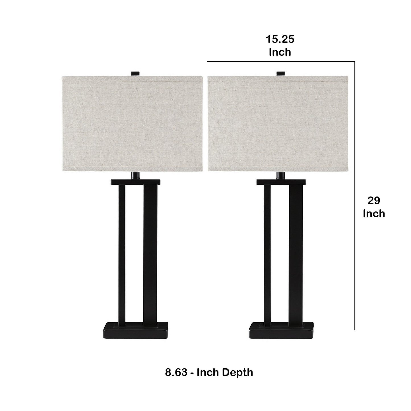 Metal Frame Table Lamp With Hardback Shade Set Of 2 Off White And Bronze By Benzara | Desk Lamps | Modishstore - 3