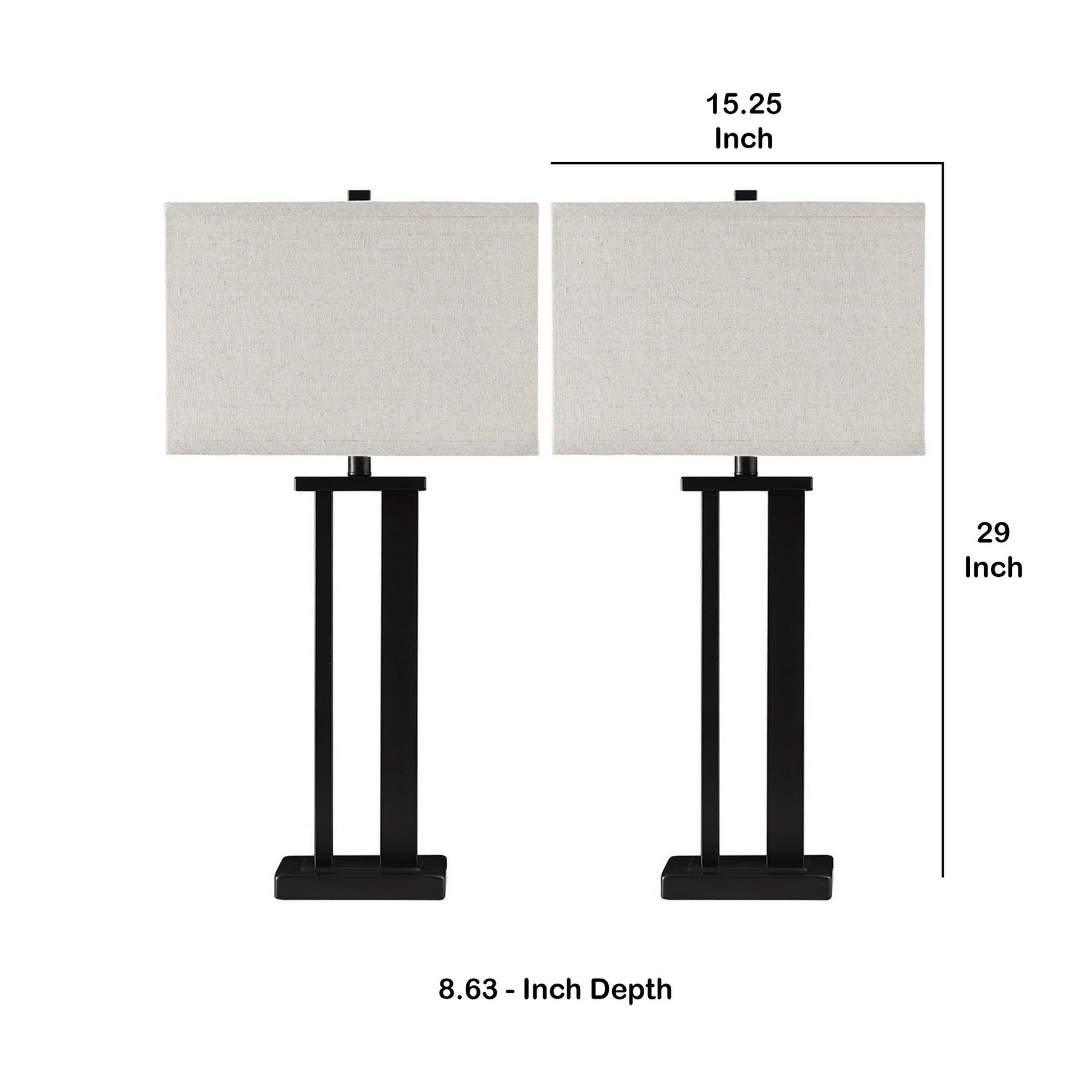 Metal Frame Table Lamp With Hardback Shade Set Of 2 Off White And Bronze By Benzara | Desk Lamps | Modishstore - 3