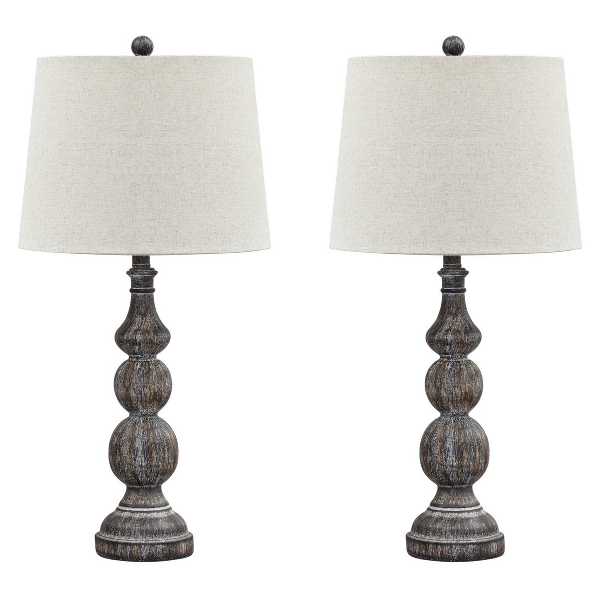 Polyresin Table Lamp With Turned Base Set Of 2 Brown And Off White By Benzara | Desk Lamps | Modishstore
