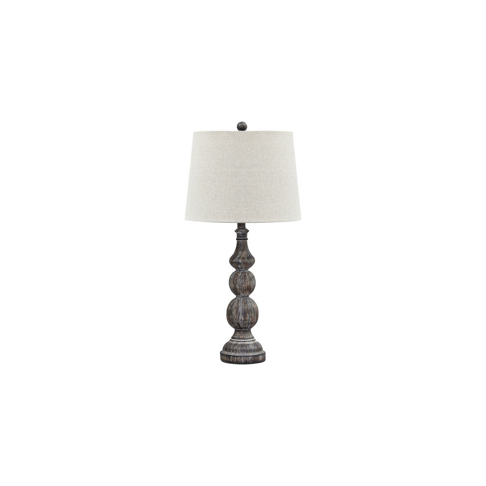 Polyresin Table Lamp With Turned Base Set Of 2 Brown And Off White By Benzara | Desk Lamps | Modishstore - 4